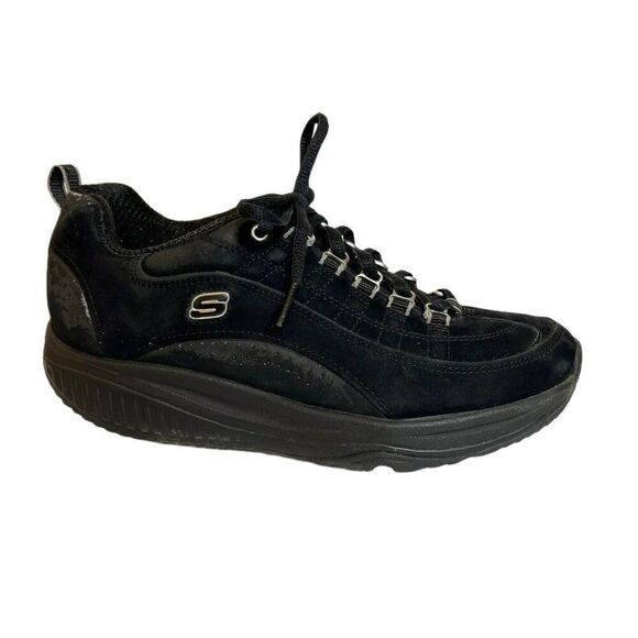 Skechers Shape Up Black Leather Rocker Sole Sneakers - Picture 1 of 7